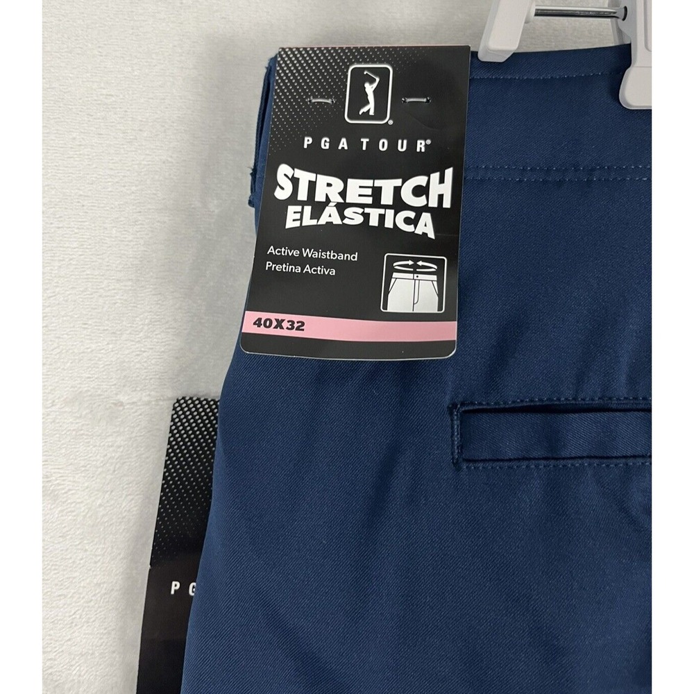 PGA TOUR Pants Men 40x32 Navy Flat Front Straight Leg Stretch SPF Golf Trouser - Picture 3 of 10